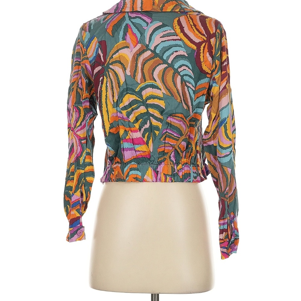 Haute Hippie Large Multicolor Floral Faux Wrap Long Sleeve Blouse Boho 70s - Picture 3 of 8